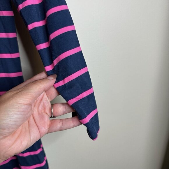J‎ McLaughlin Lynn Henley Catalina Cloth Navy Blue Pink Striped Dress Size Small - Picture 12 of 14